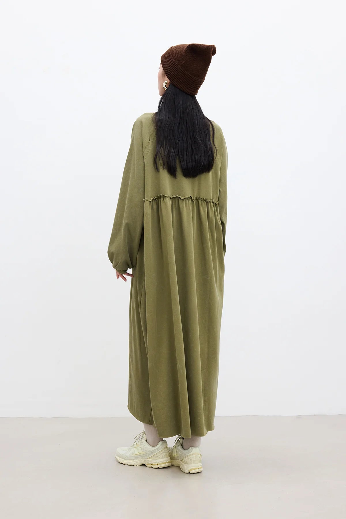 Oversized Ruched Dress Olive Green