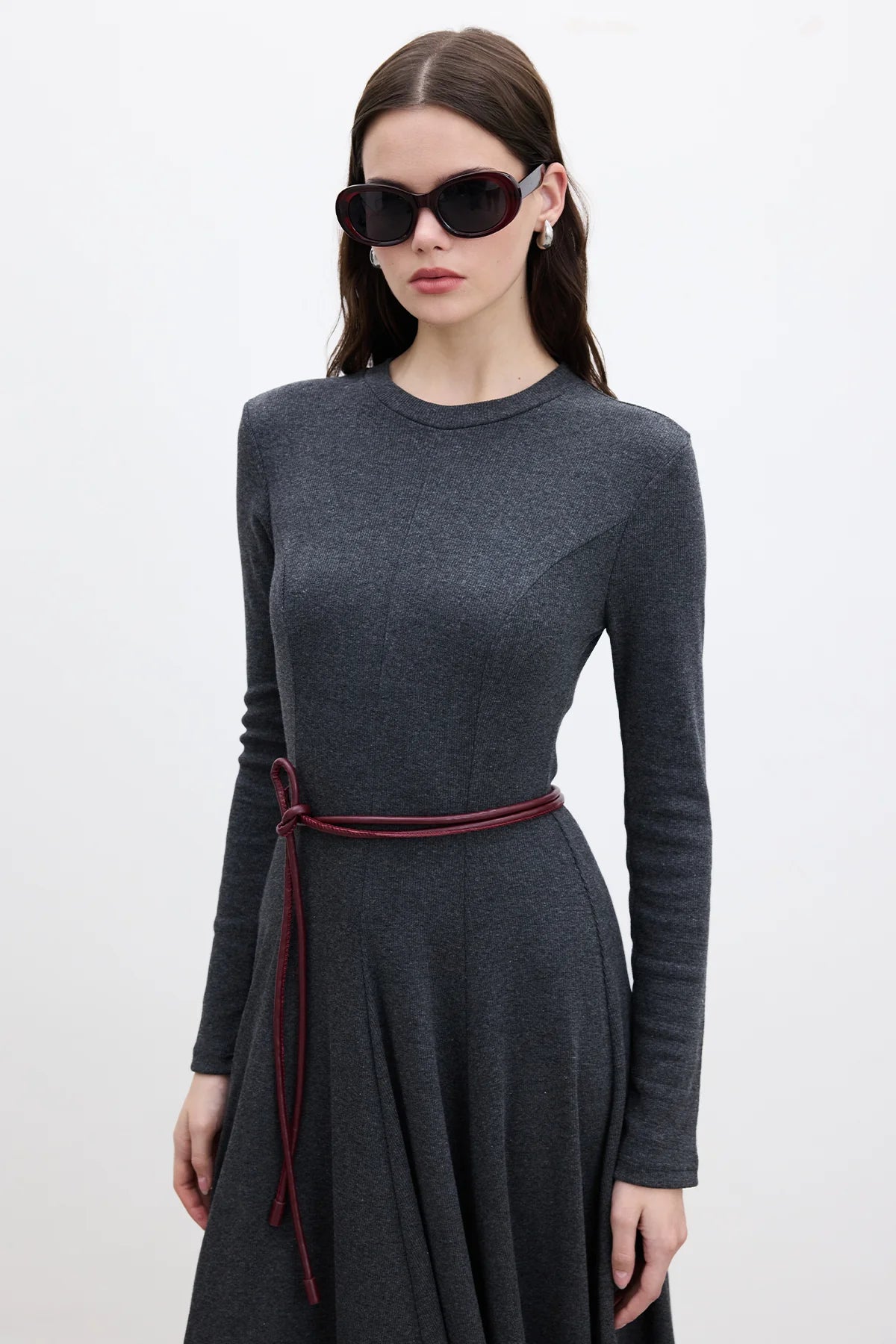 Fitted Ribbed Dress Gray