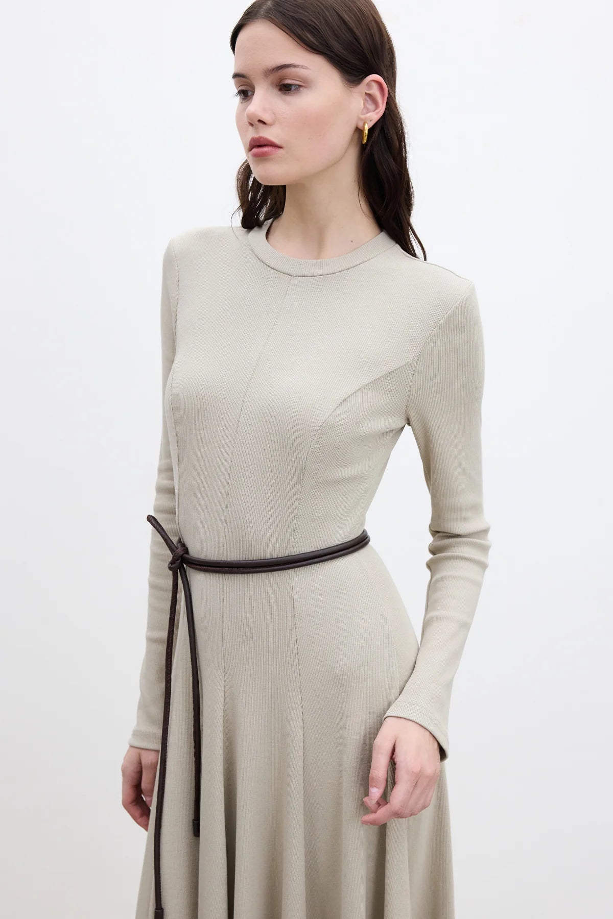 Fitted Ribbed Dress Beige