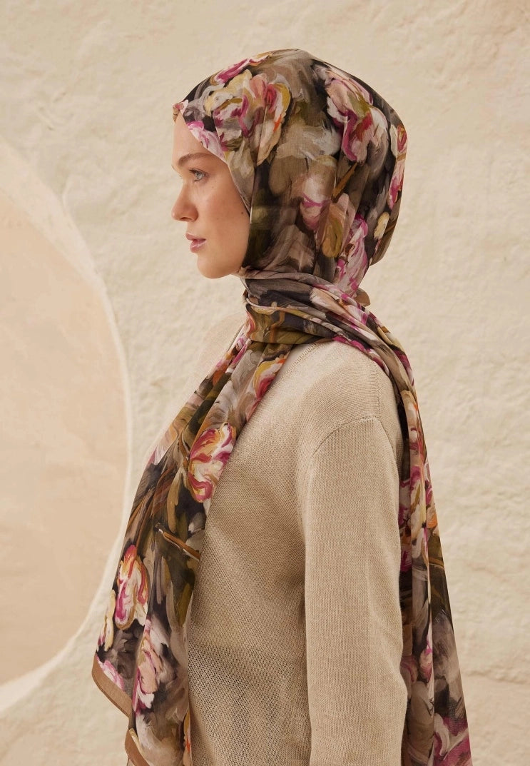 Lavinia Patterned Rami Scarf Brown