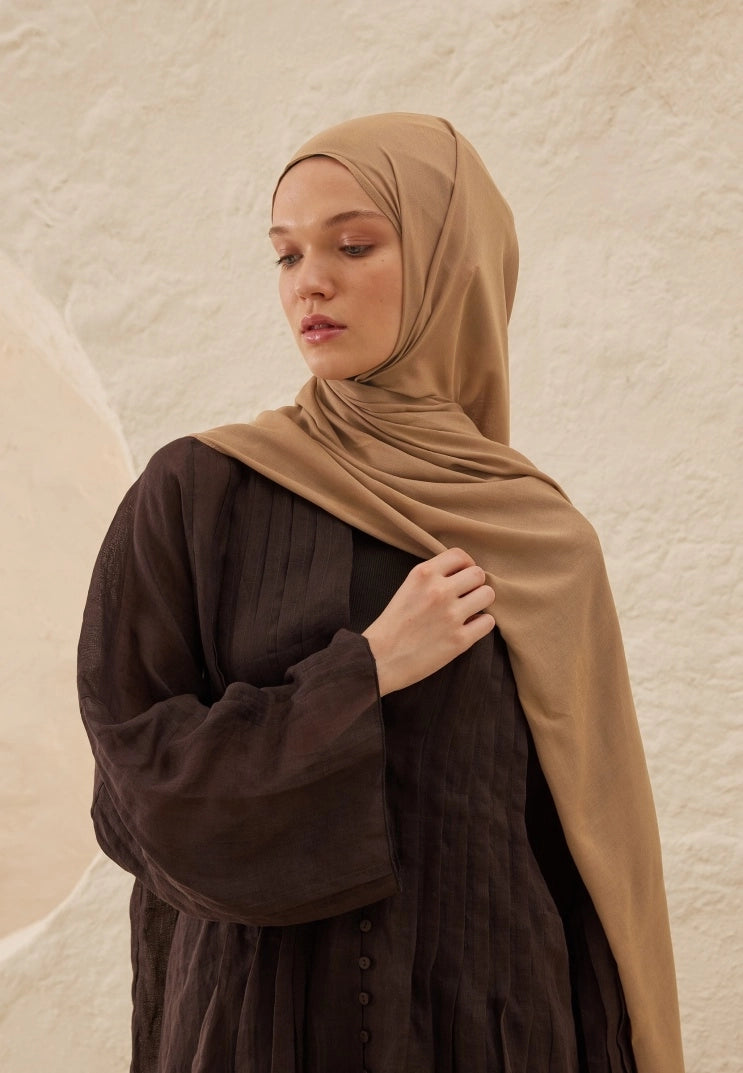 Plain Rami Viscose Scarf Camel