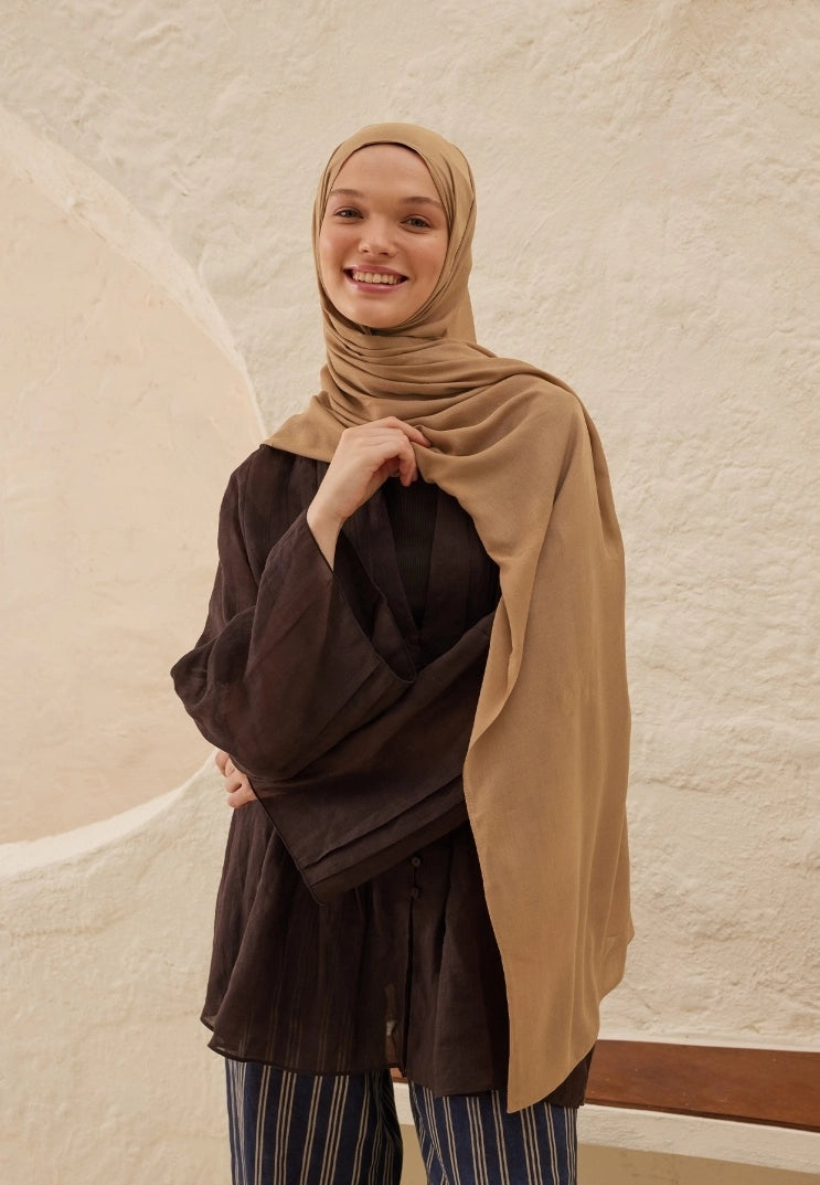 Plain Rami Viscose Scarf Camel