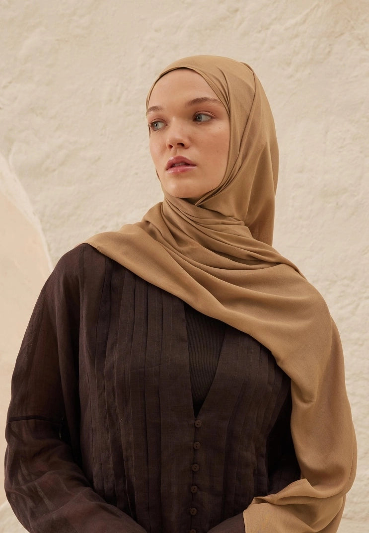 Plain Rami Viscose Scarf Camel