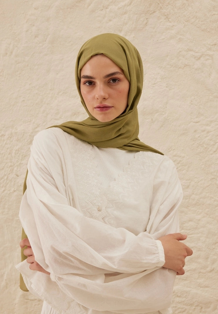 Plain Rami Viscose Scarf Olive