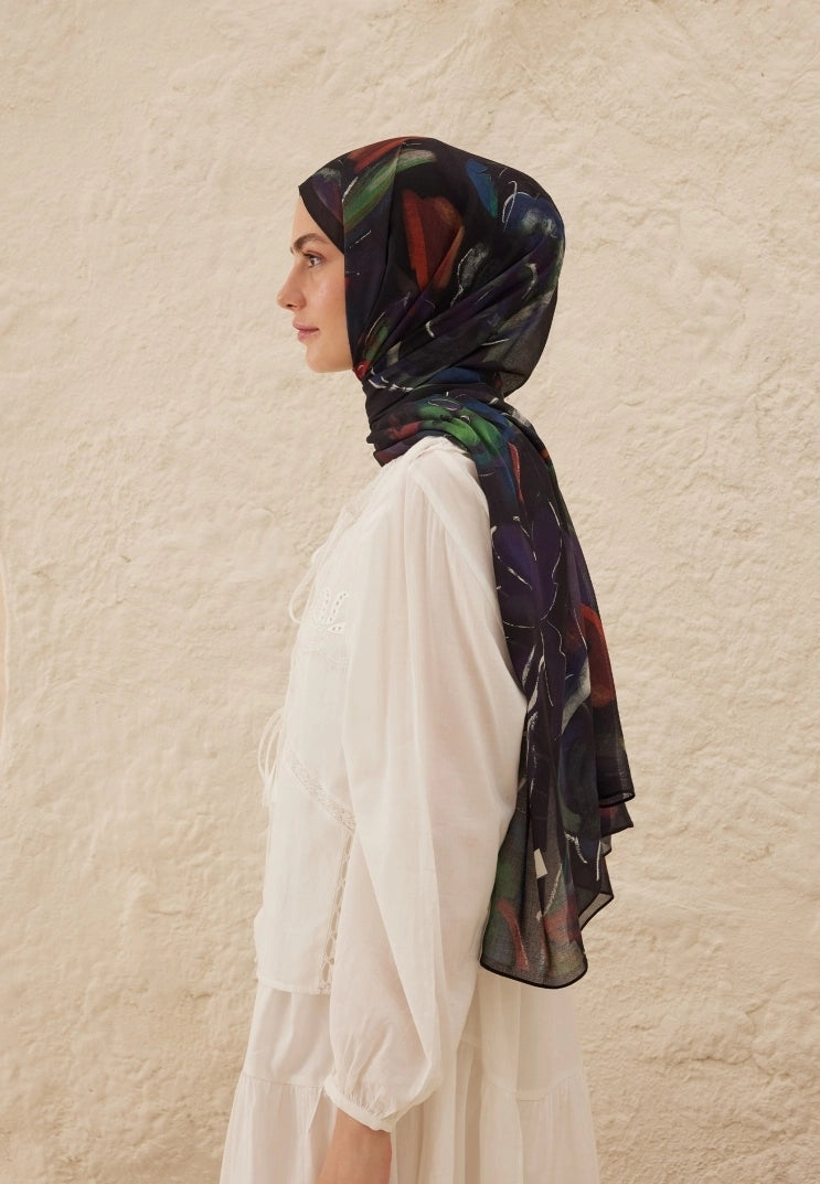 Dark Garden Viscose Scarf Navy