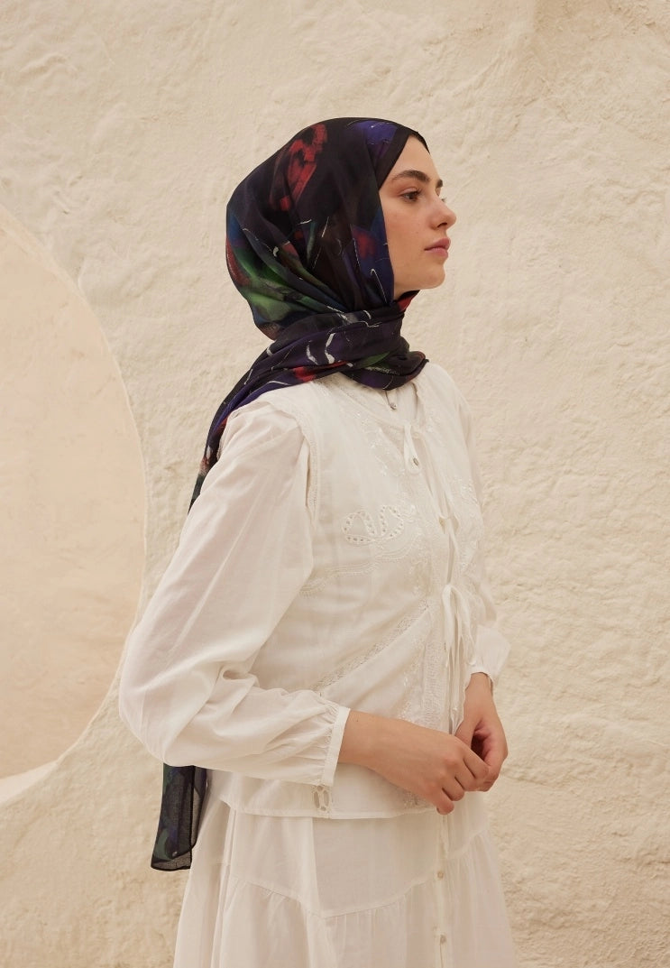 Dark Garden Viscose Scarf Navy