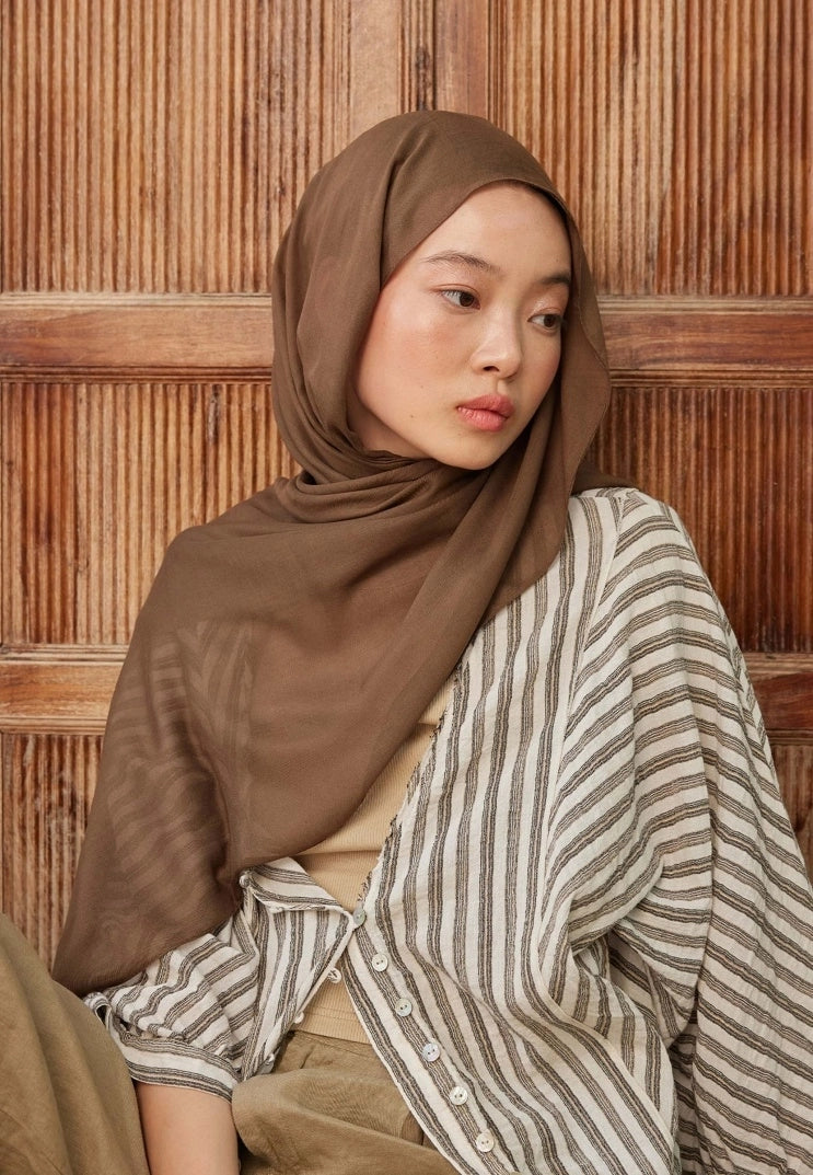 Plain Rami Viscose Scarf Earth