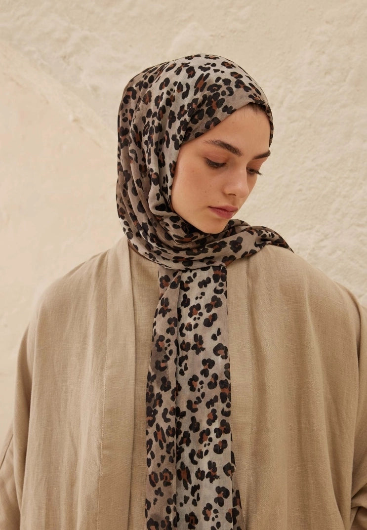 Leopard Viscose Scarf Mink