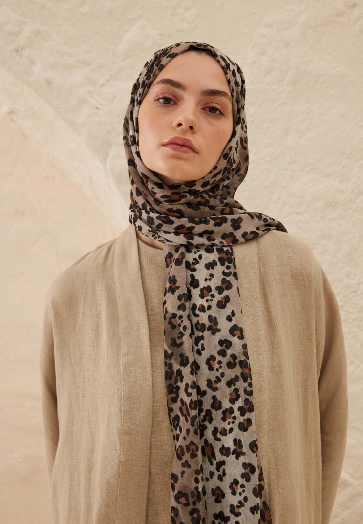 Leopard Viscose Scarf Mink