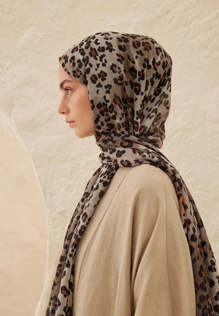Leopard Viscose Scarf Mink