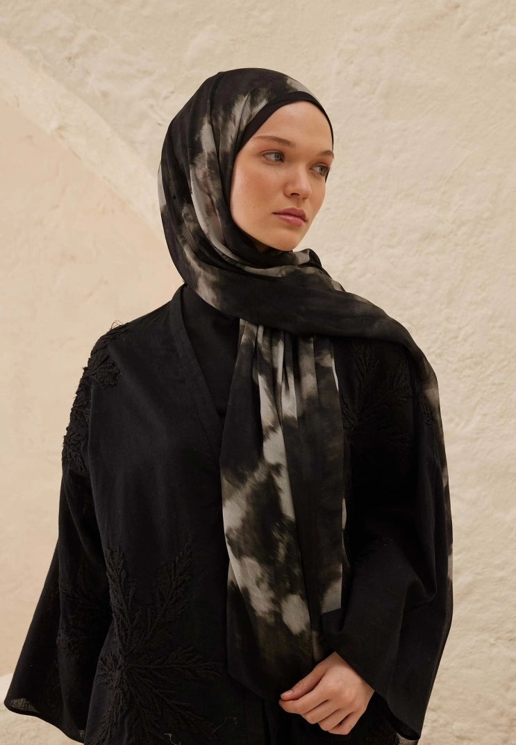 Batik Patterned Rami Scarf Anthracite