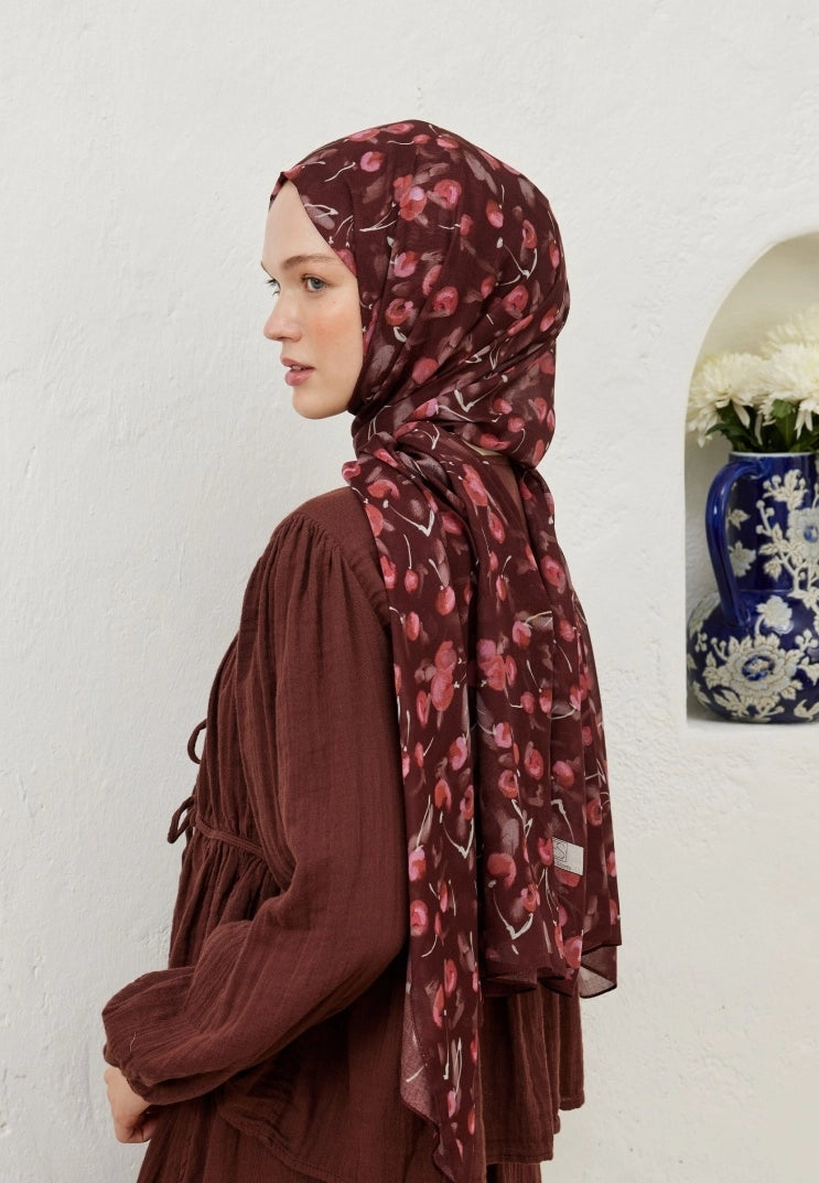 Cherry Patterned Rami Scarf Burgundy