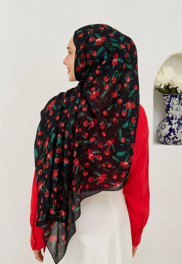Cherry Viscose Scarf Black