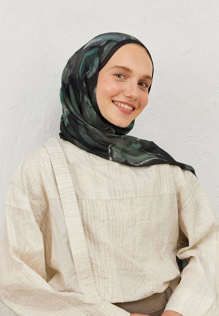 Dark Garden Viscose Scarf Black