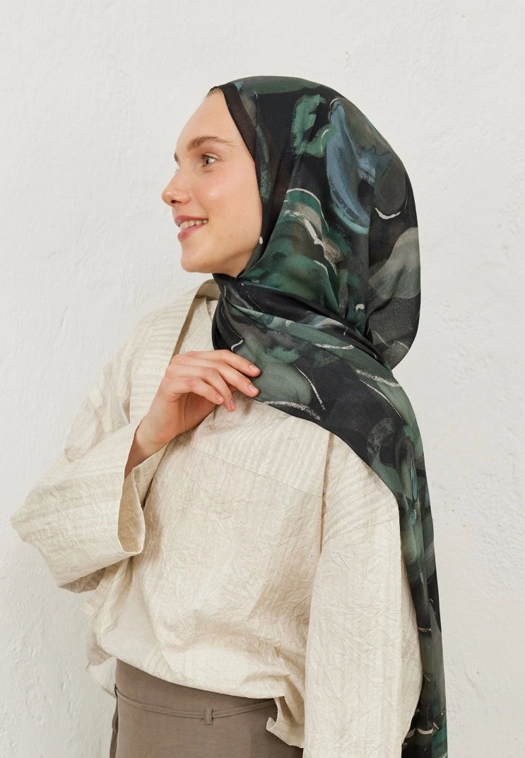 Dark Garden Viscose Scarf Black