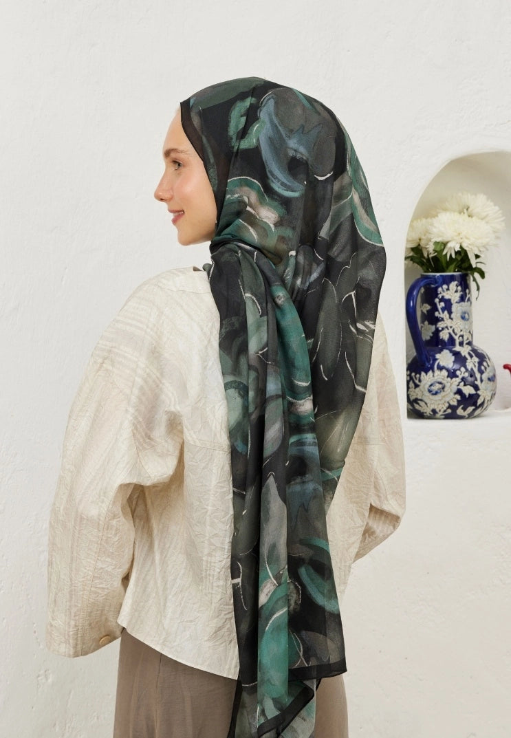 Dark Garden Viscose Scarf Black