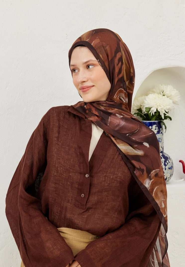 Dark Garden Viscose Scarf Cinnamon