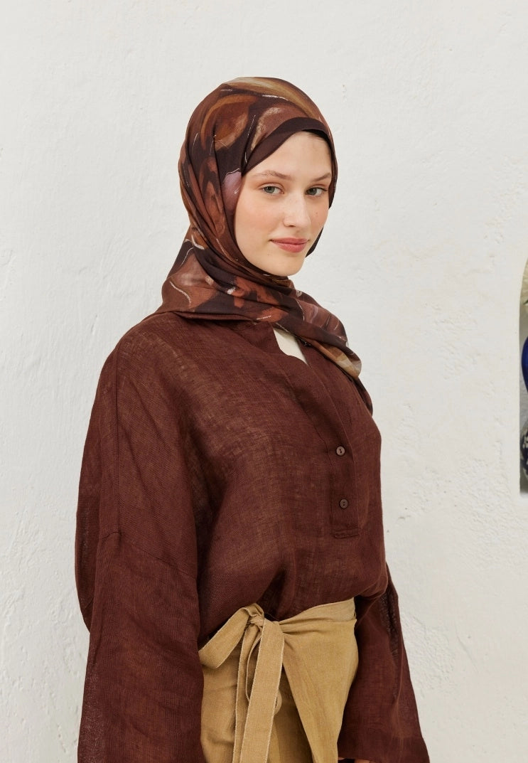 Dark Garden Viscose Scarf Cinnamon