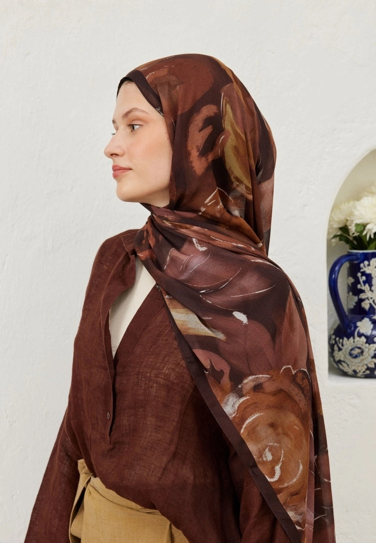 Dark Garden Viscose Scarf Cinnamon