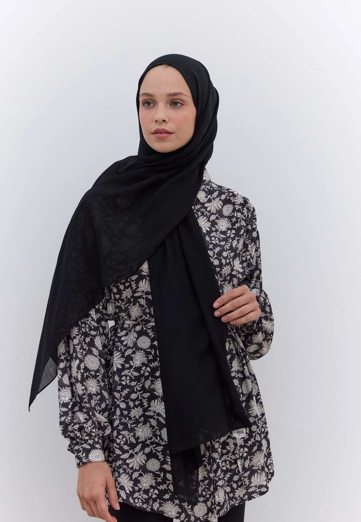 Plain Rami Viscose Scarf Black