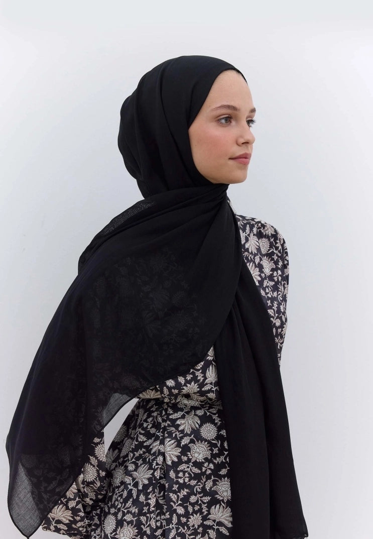 Plain Rami Viscose Scarf Black