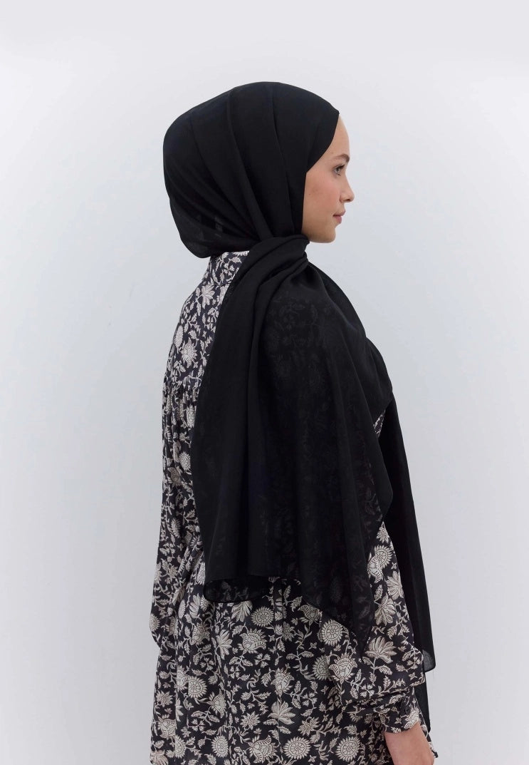 Plain Rami Viscose Scarf Black