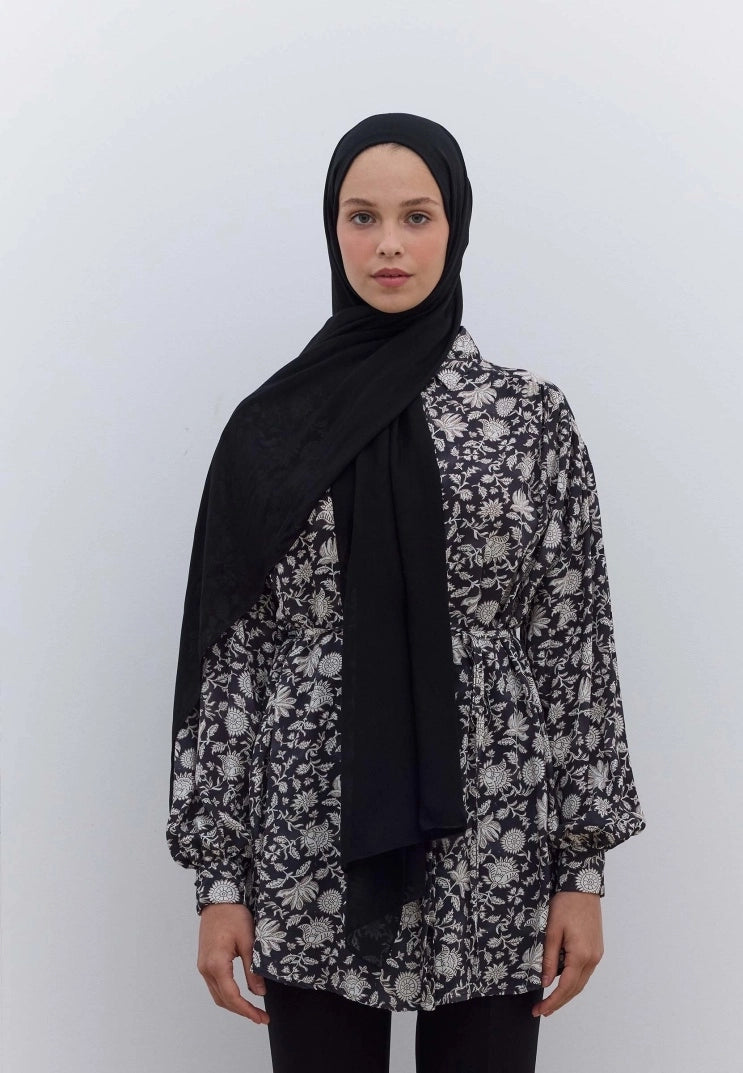 Plain Rami Viscose Scarf Black