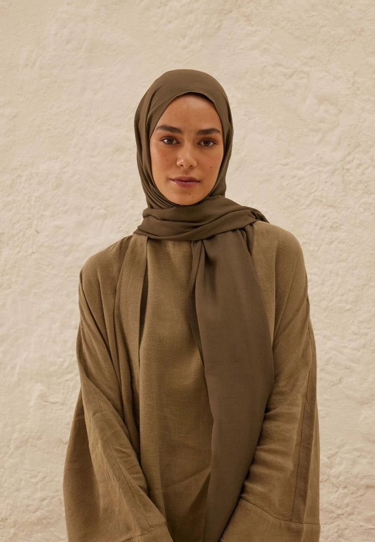 Plain Rami Viscose Scarf Earth