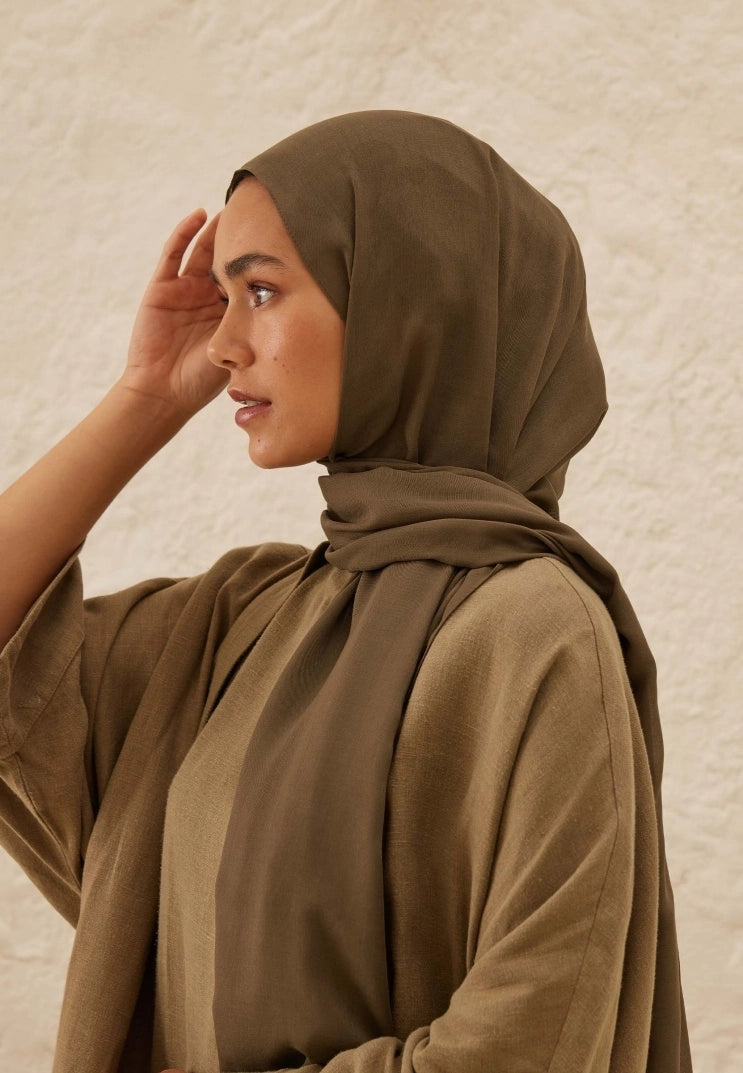 Plain Rami Viscose Scarf Earth