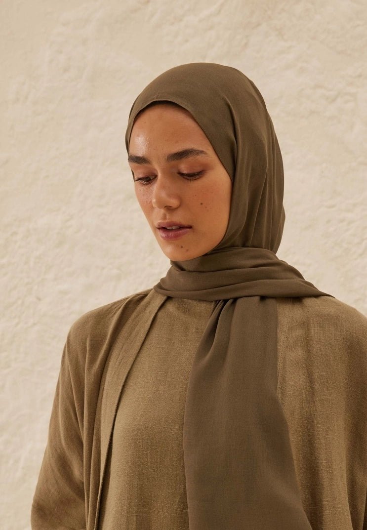 Plain Rami Viscose Scarf Earth