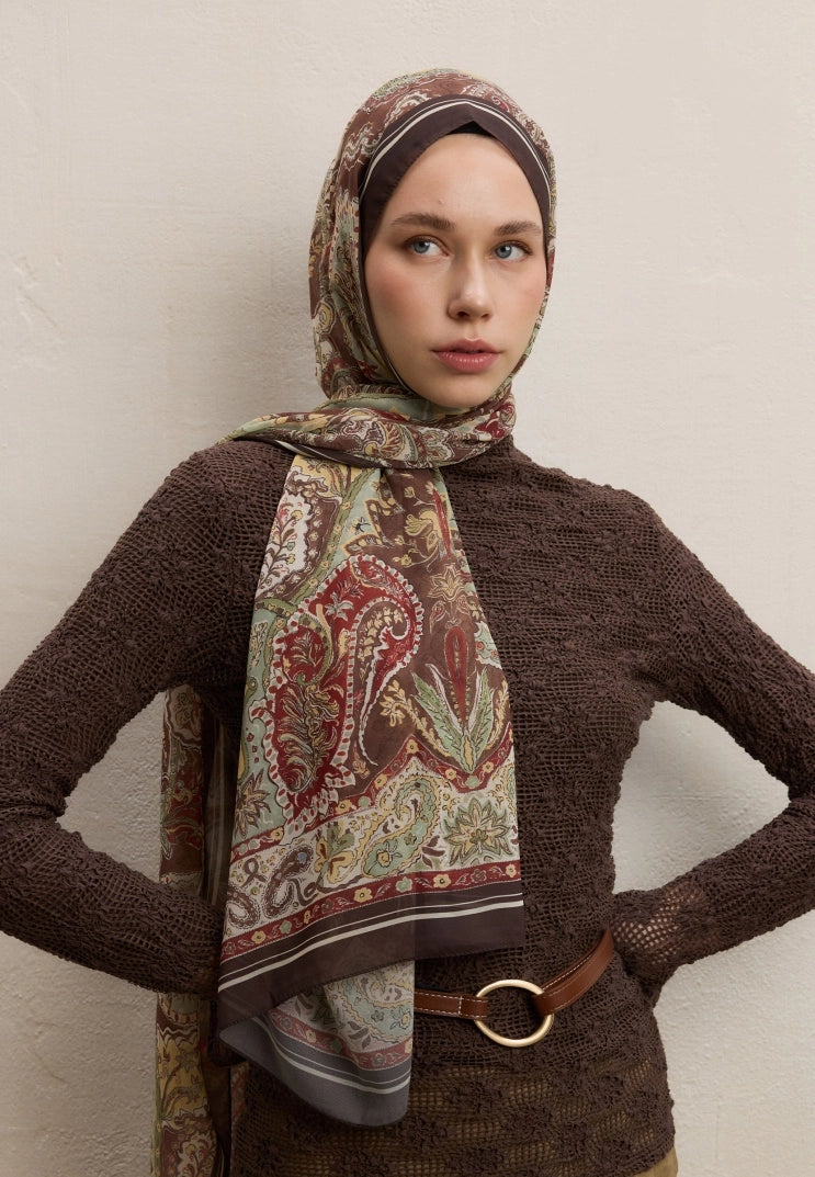 Dark Bohemy Silk Crepe Scarf Coffee