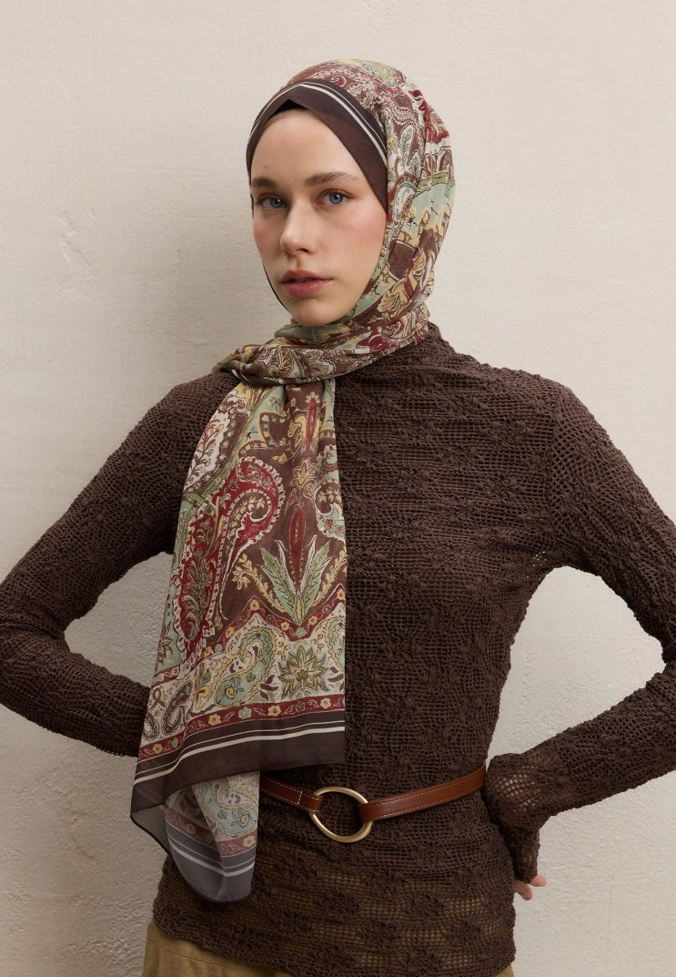 Dark Bohemy Silk Crepe Scarf Coffee