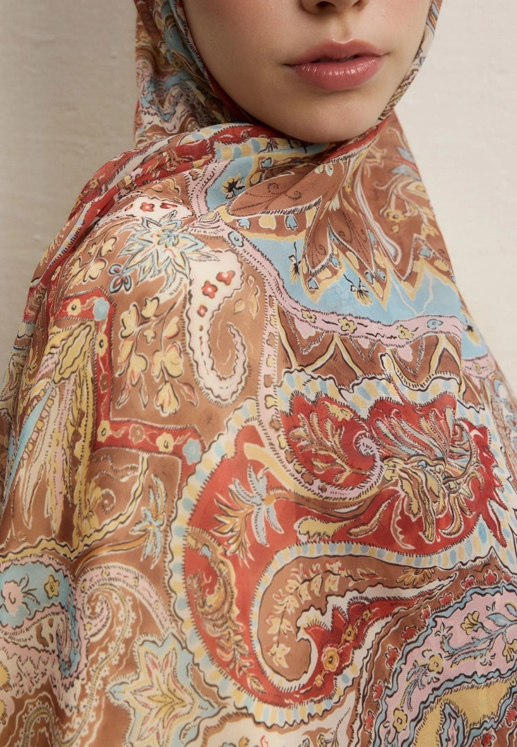 Dark Bohemy Silk Crepe Scarf Tile