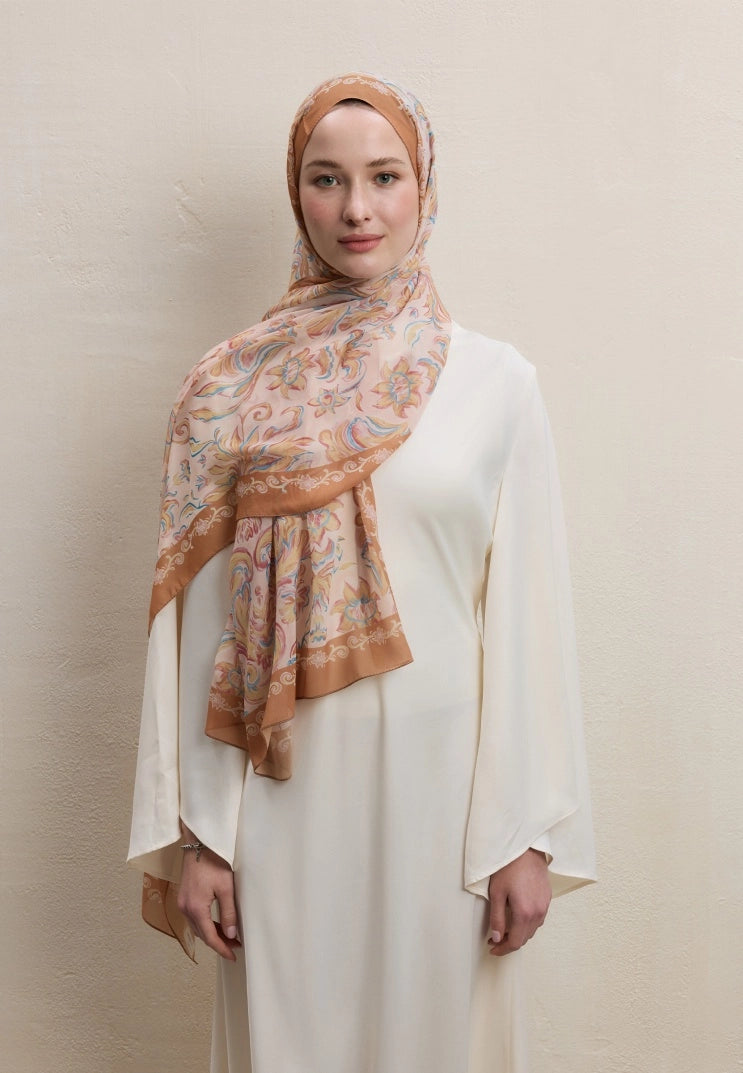 Laura Silk Crepe Scarf Peach
