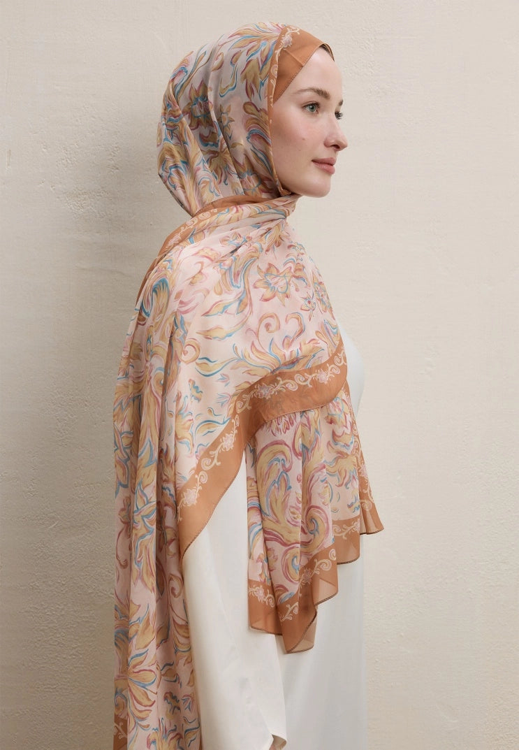 Laura Silk Crepe Scarf Peach