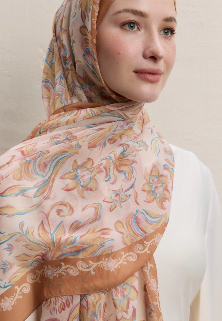 Laura Silk Crepe Scarf Peach