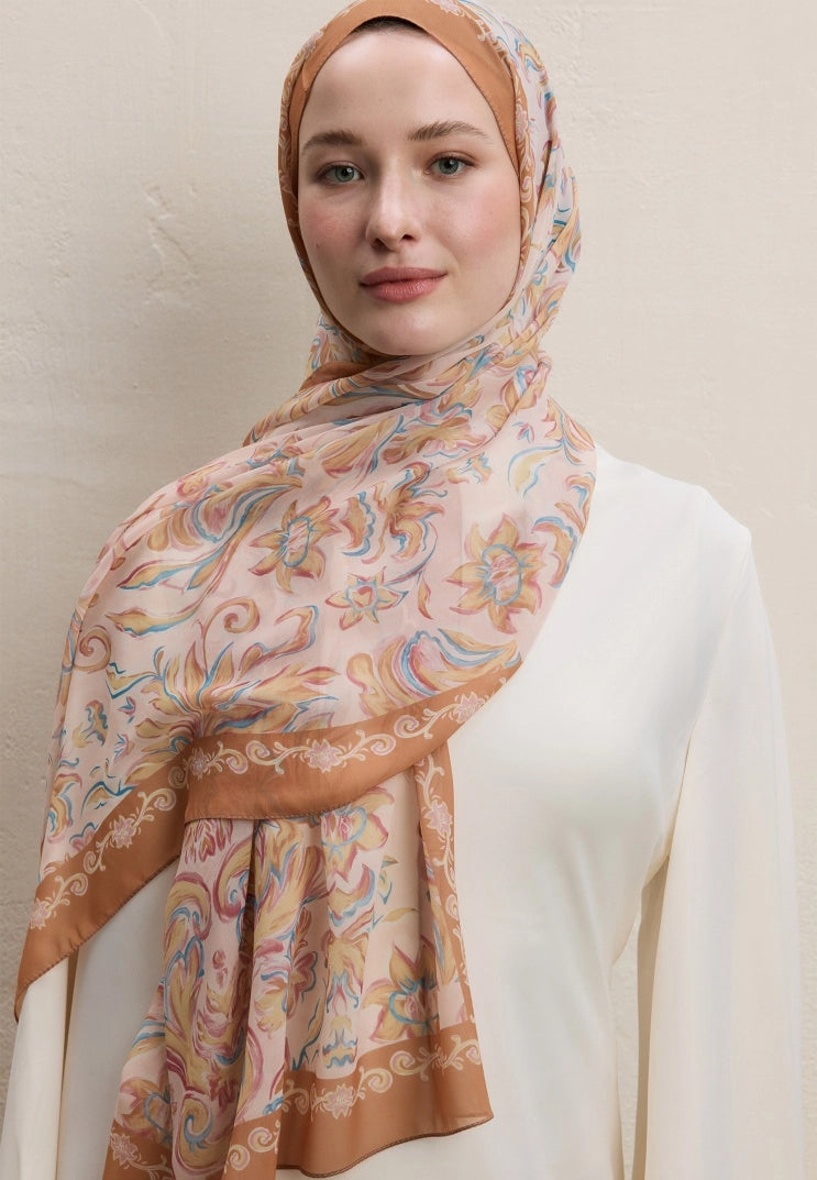Laura Silk Crepe Scarf Peach