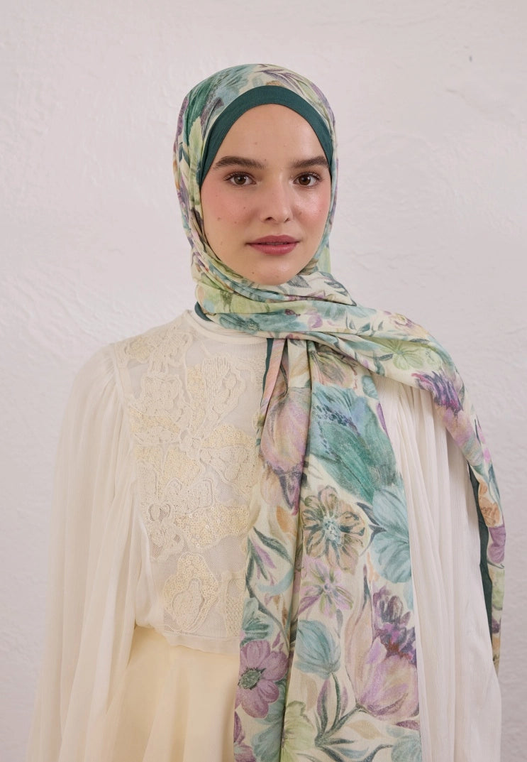 Vintage Garden Viscose Scarf Green