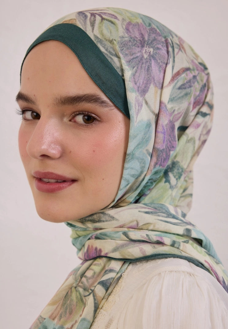 Vintage Garden Viscose Scarf Green