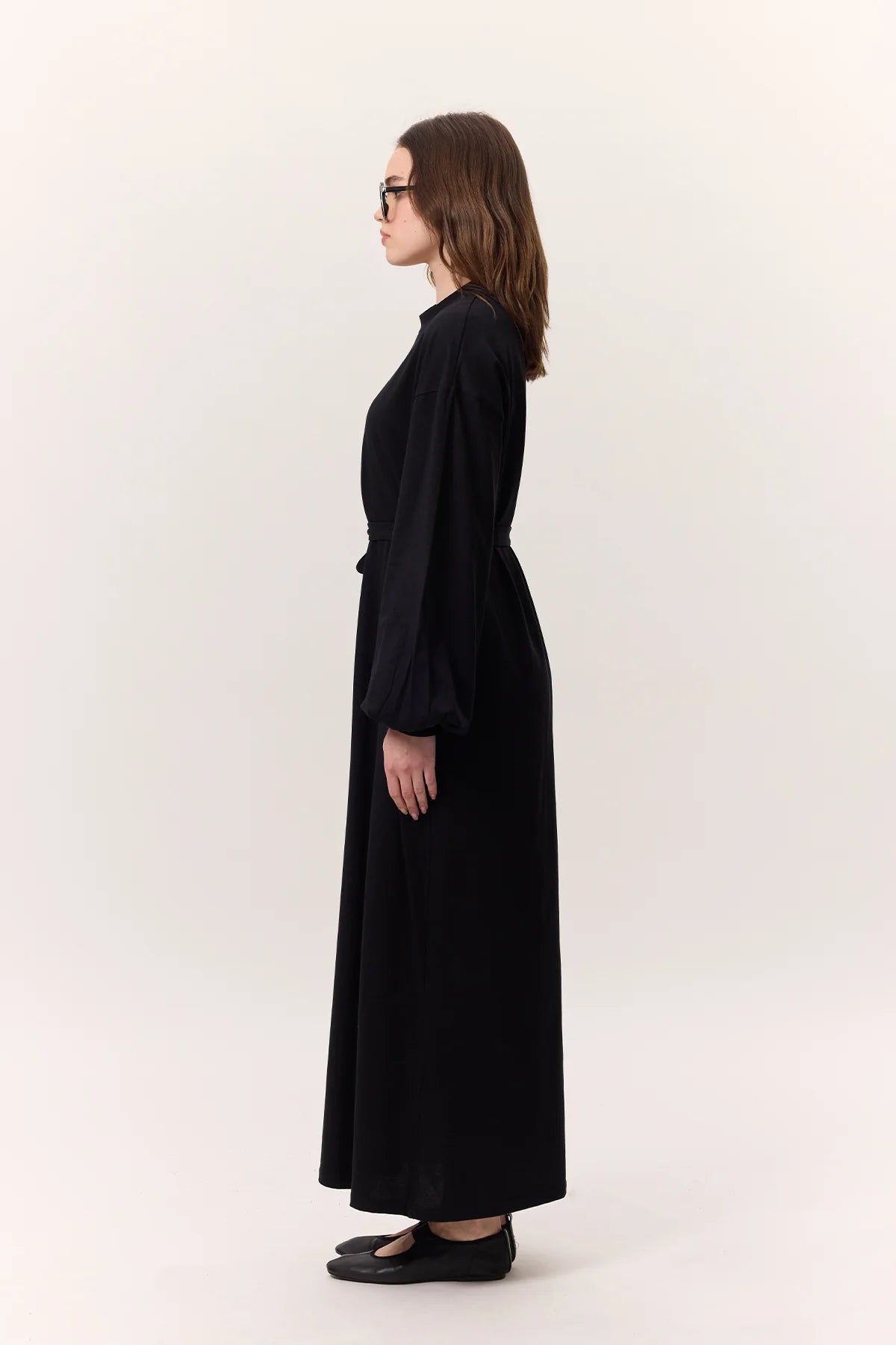 Balloon Sleeve Cotton Dress Black
