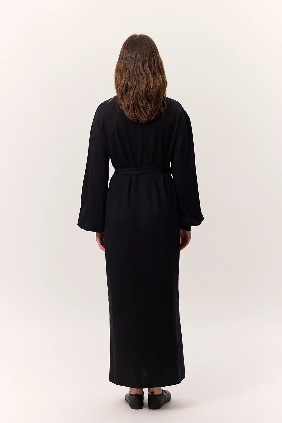 Balloon Sleeve Cotton Dress Black