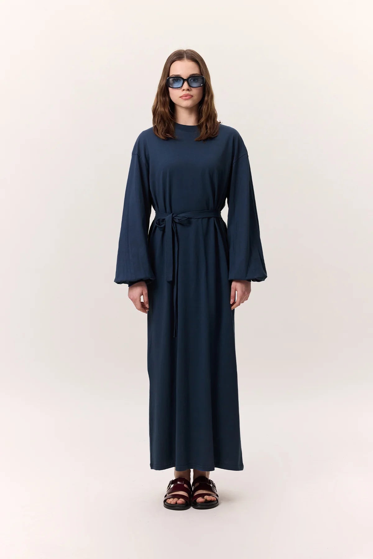 Balloon Sleeve Cotton Dress Indigo