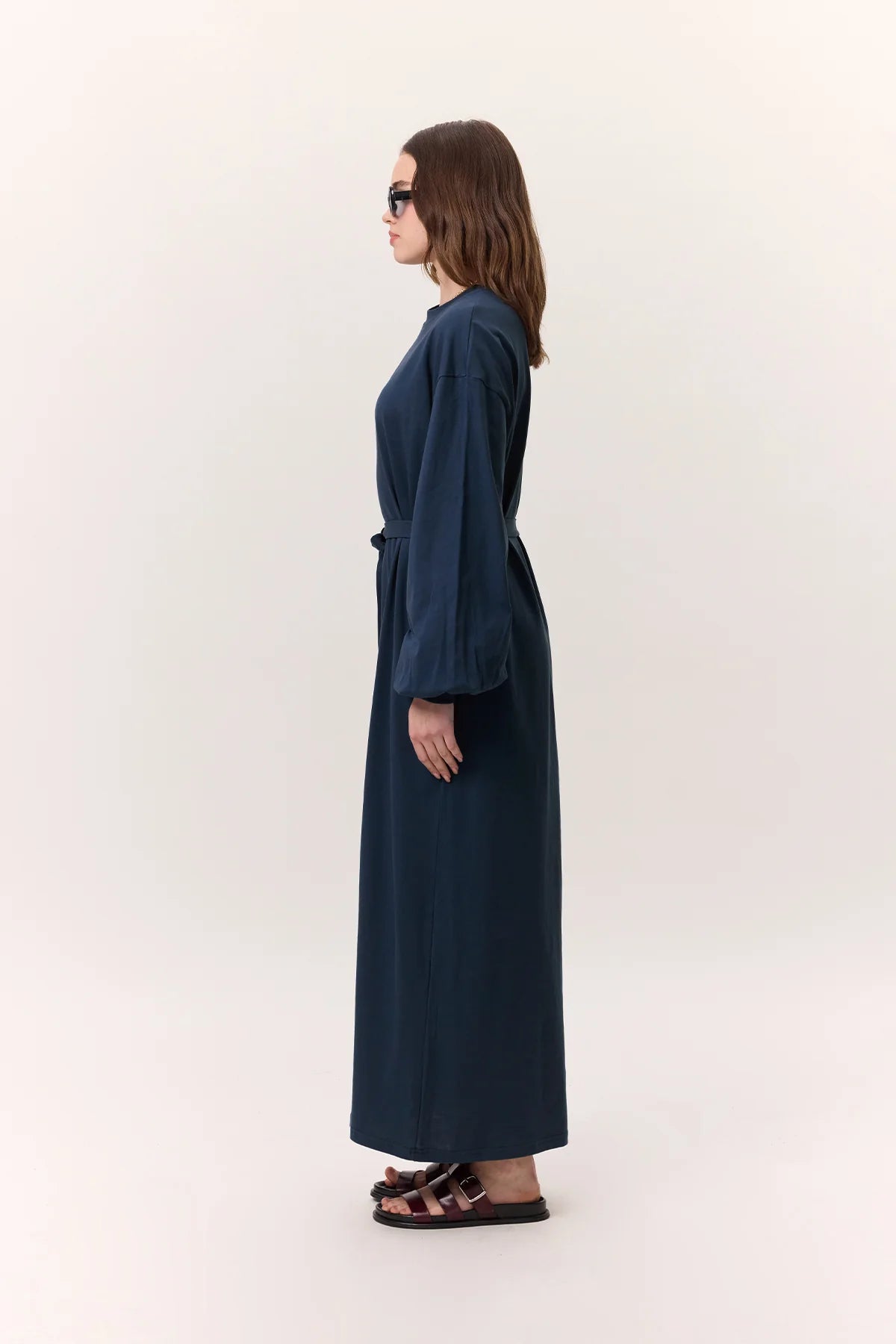 Balloon Sleeve Cotton Dress Indigo