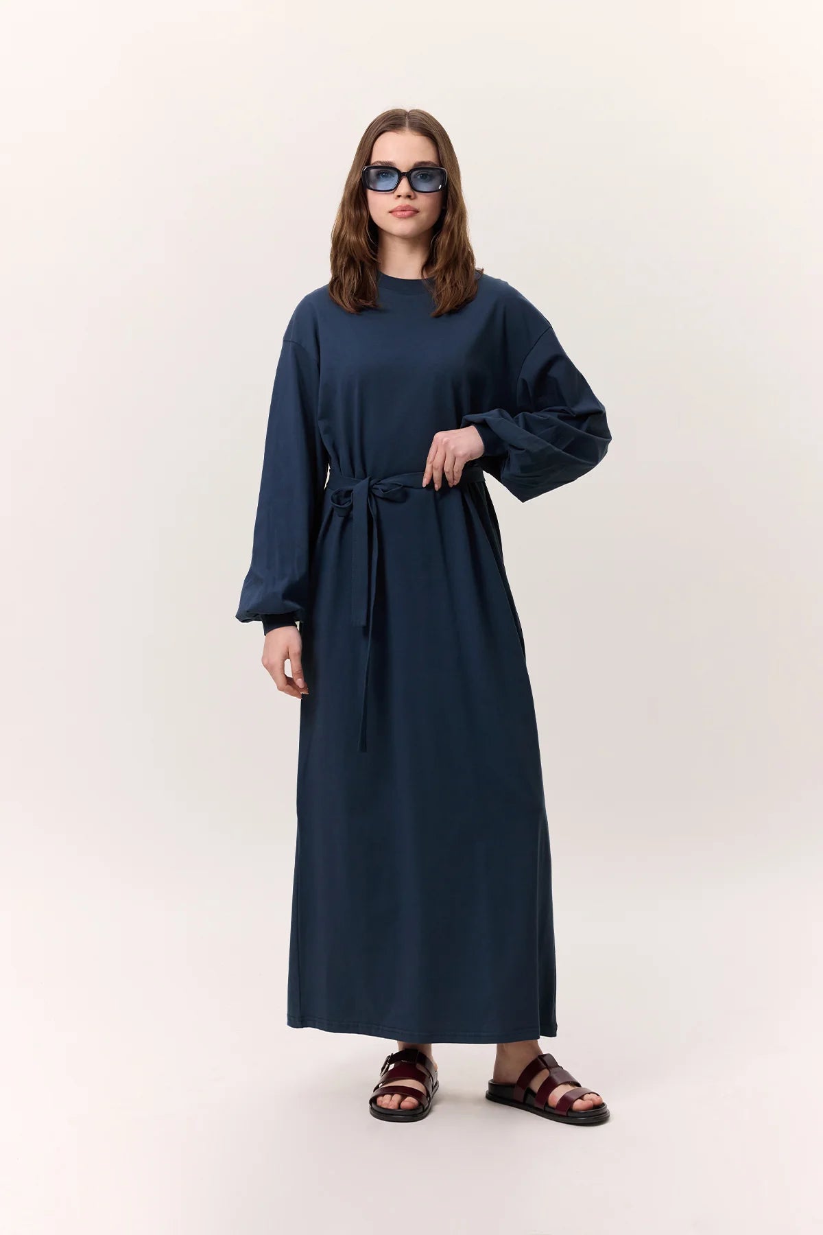 Balloon Sleeve Cotton Dress Indigo