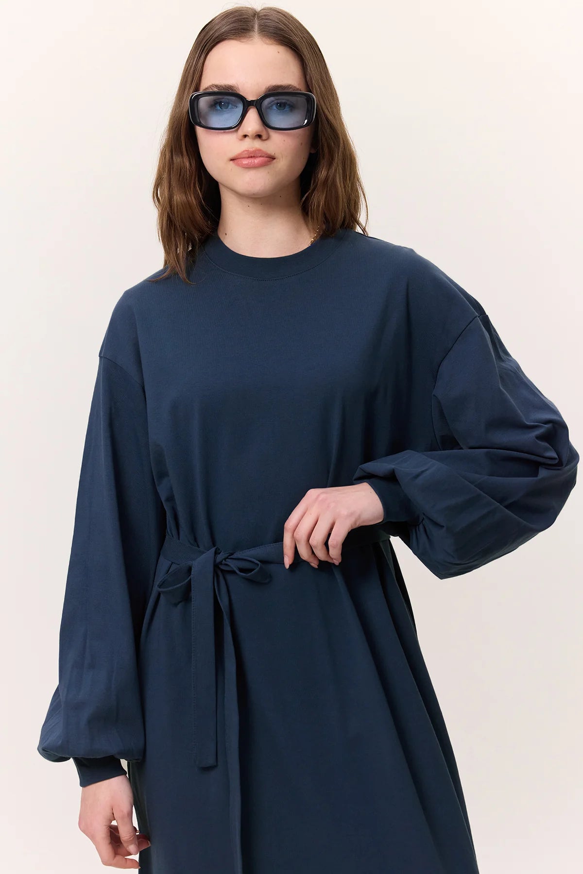 Balloon Sleeve Cotton Dress Indigo