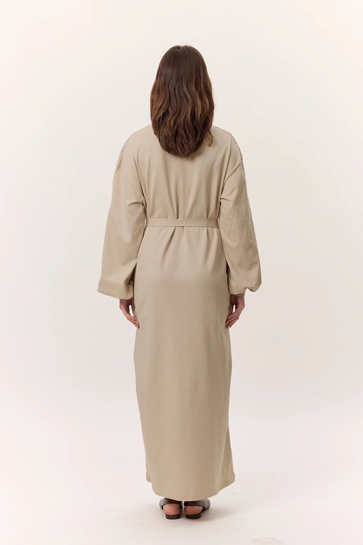 Balloon Sleeve Cotton Dress Stone