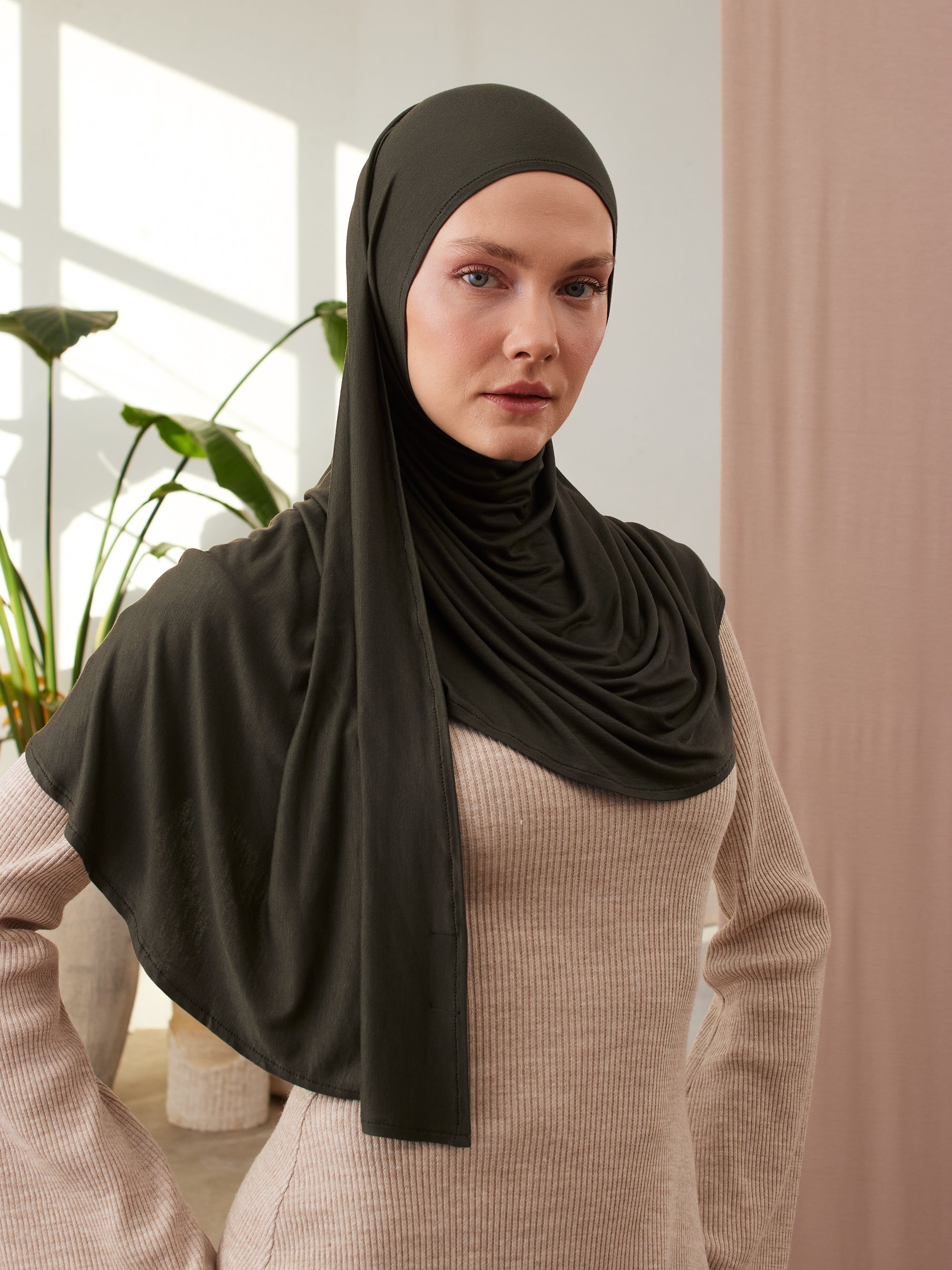 Instant Premium Jersey Hijab Khaki