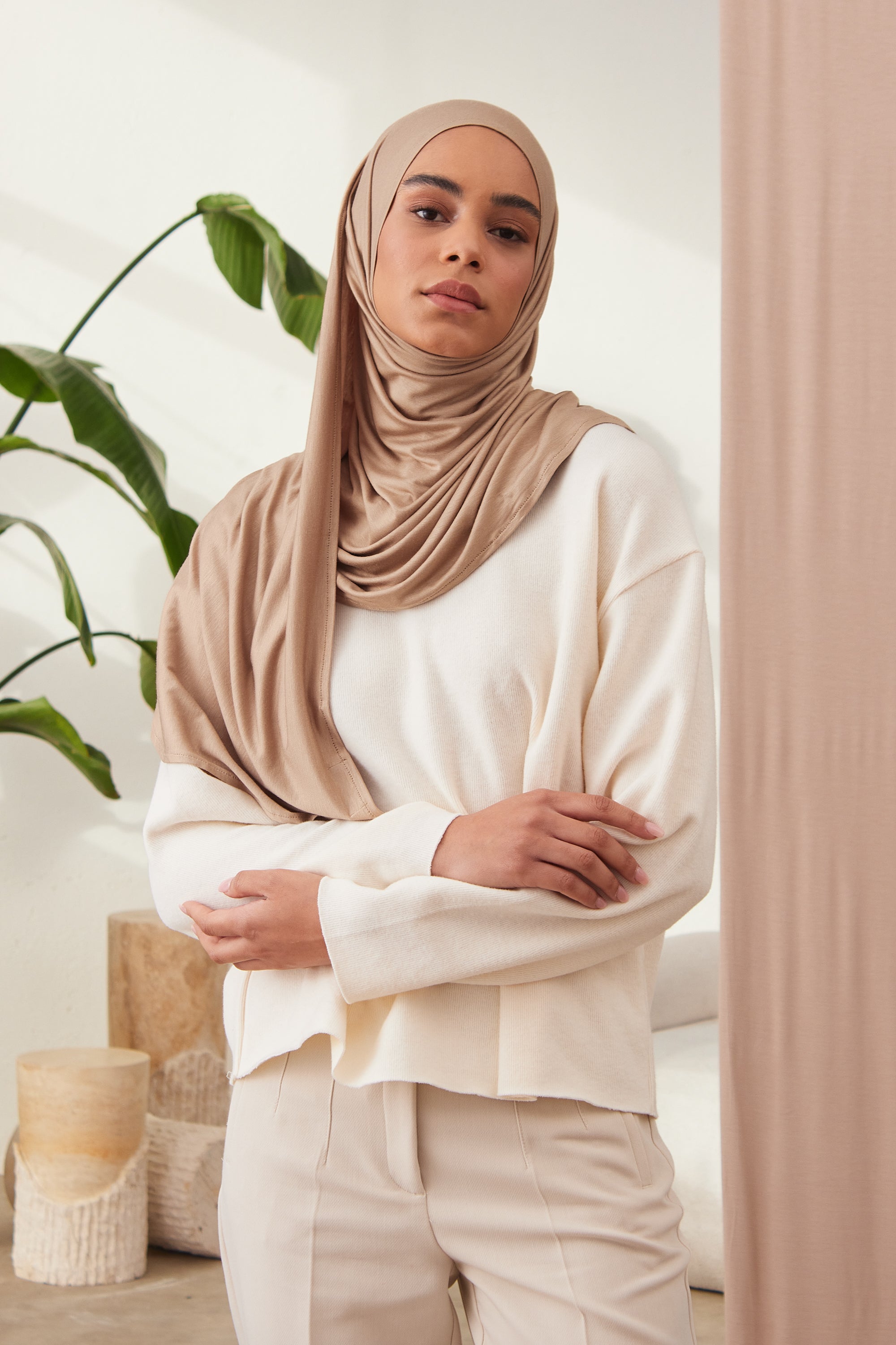 Instant Premium Jersey Hijab Tan