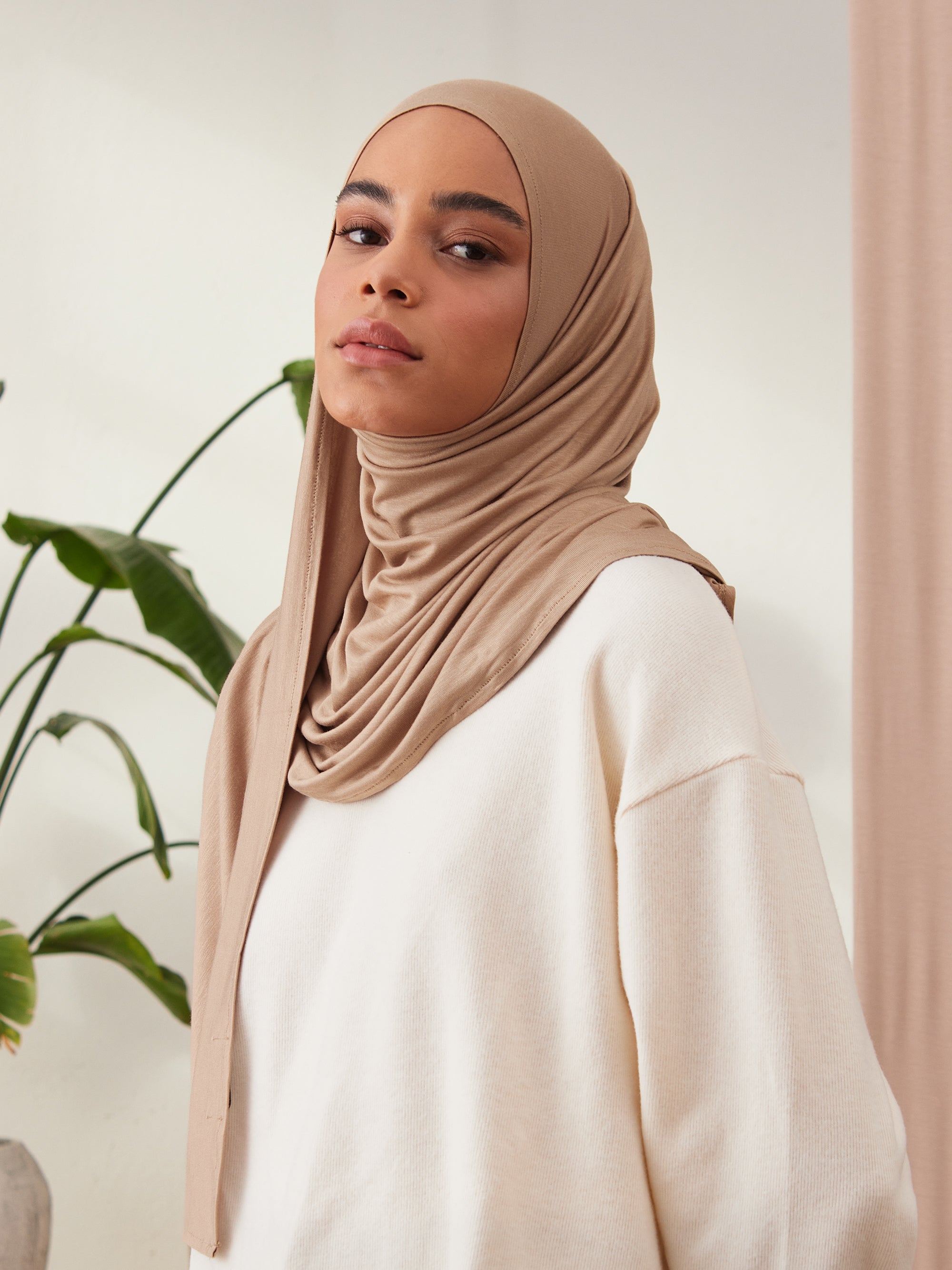 Instant Premium Jersey Hijab Tan