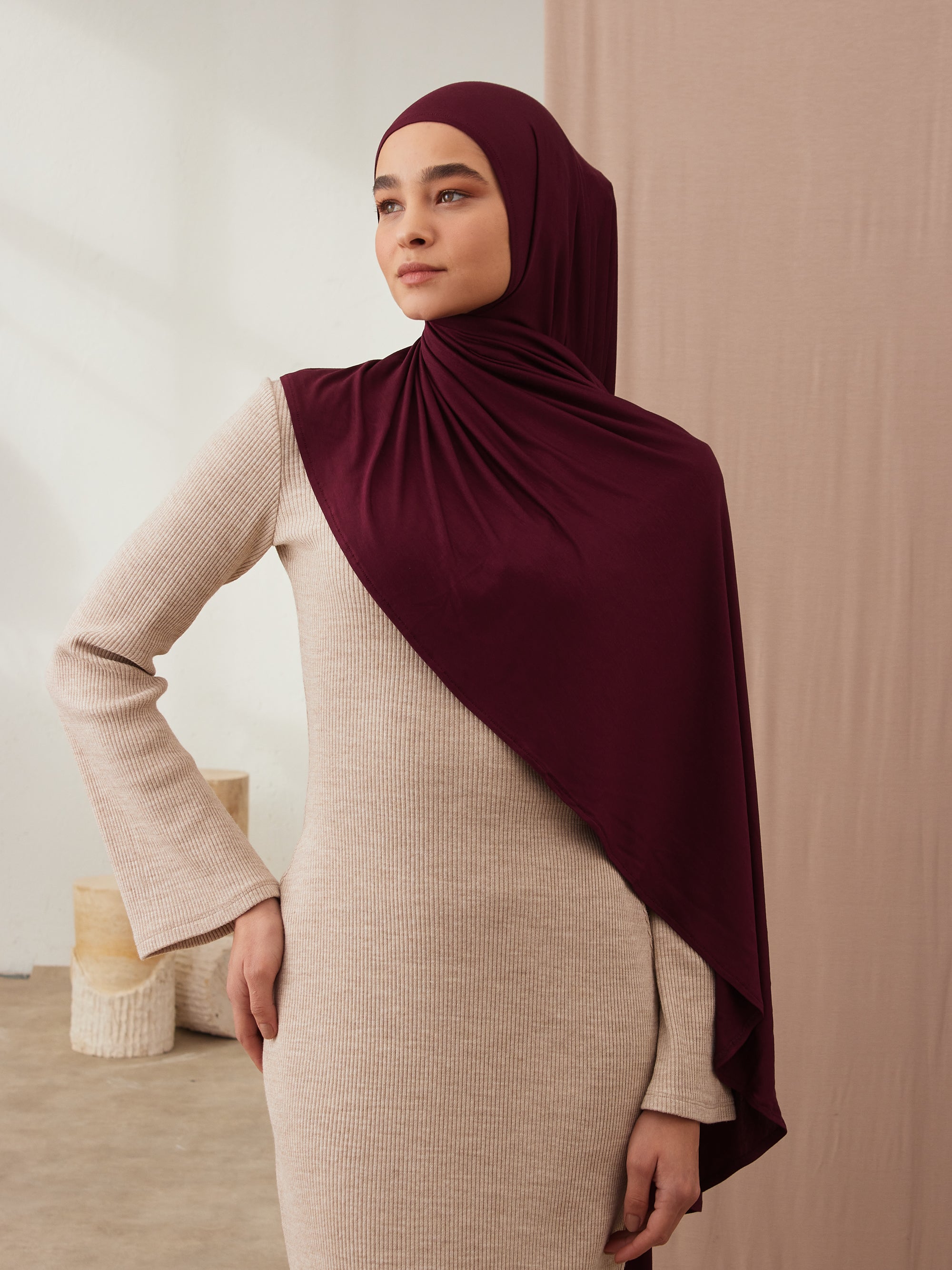 Instant Premium Jersey Hijab Burgundy